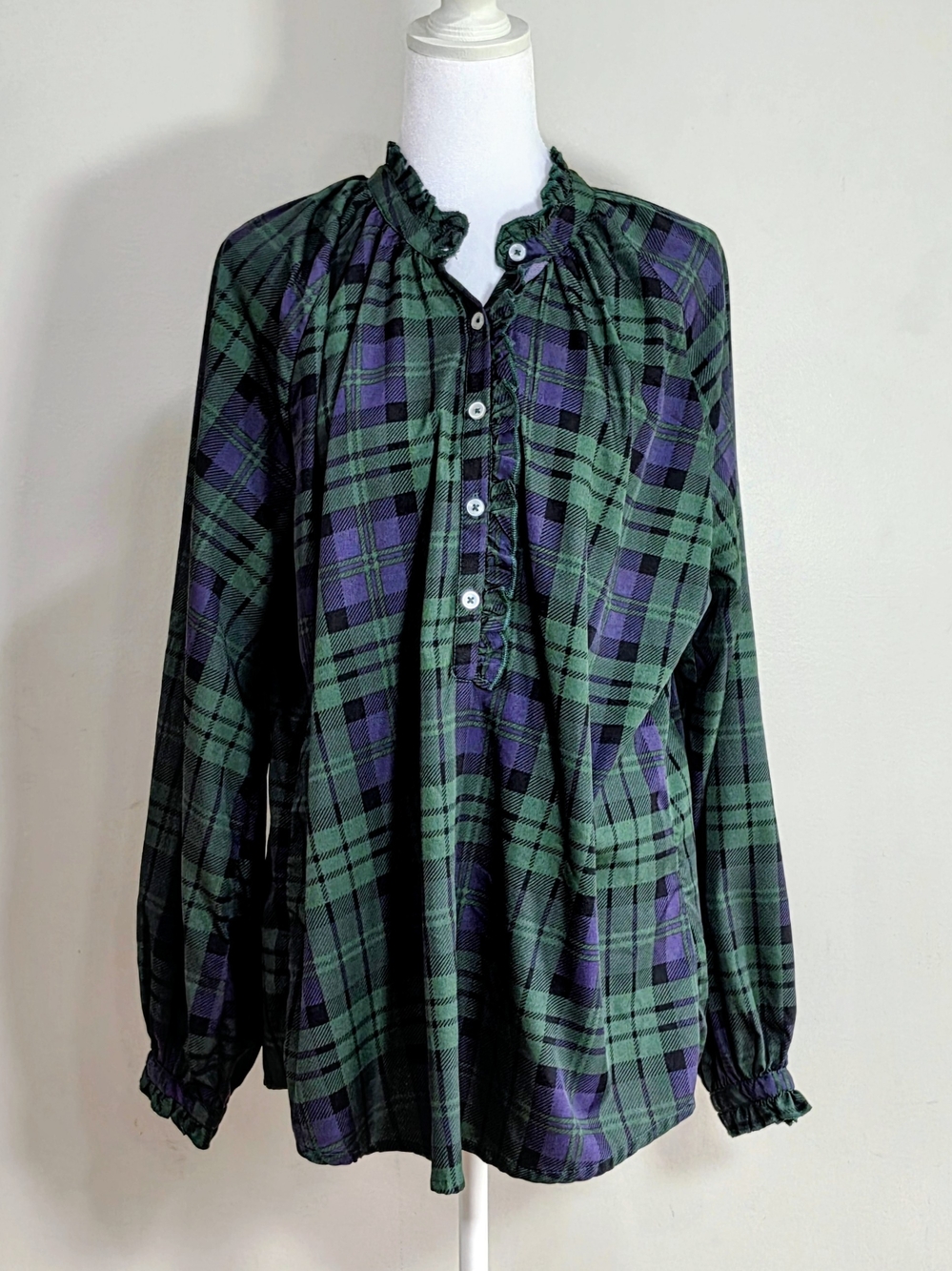 Simply Southern Green and Purple Plaid Button-Front Long Sleeve Shirt